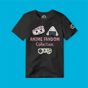 Example of Anime Fandom Collection as custom vector graphic design printed on a T-Shirt to show real-world application.