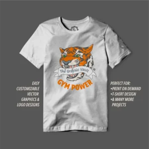 Example of Gym Power vector graphic printed on a T-Shirt to show real-world application.