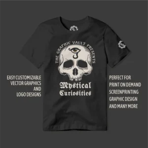 Example of Mystical Curiosities Occult themed Collection vector illustrations printed on a T-Shirt to show real-world application.