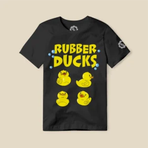 Example of Rubber Ducks Collection as custom vector graphic design printed on a T-Shirt to show real-world application.