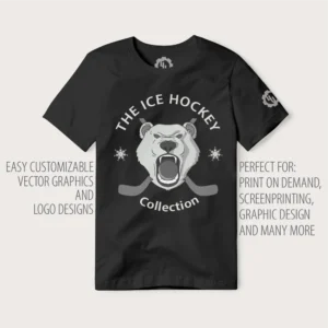Example of The Ice Hockey Collection vector illustrations printed on a T-Shirt to show real-world application.