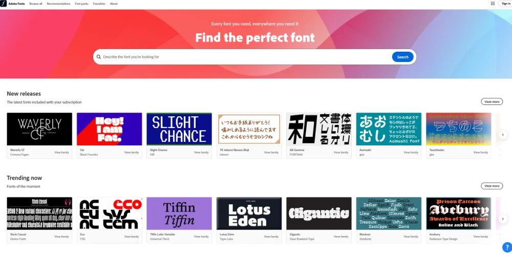 Preview image_Adobe Fonts Page Preview image of the Adobe fonts site for the blogpost "Where to find free fonts for commercial use".