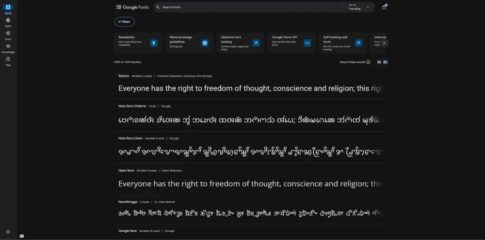 Preview image_Google Fonts Page Preview image of the Google Fonts site for the blogpost "Where to find free fonts for commercial use".