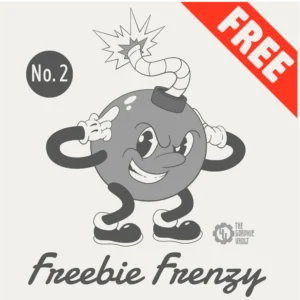 Title image of the Freebie Frenzy issue number 2. This free to download illustration is showing a funny cartoon bomb in retro style.